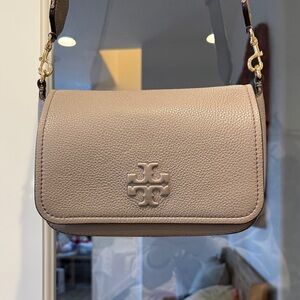 Tory Burch Grey Beige Soft Pebbled Leather Crossbody Bag